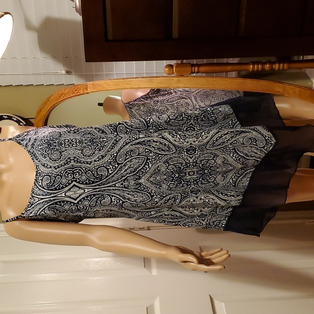 Lg blue & white paisley spaghetti strap mini-dress